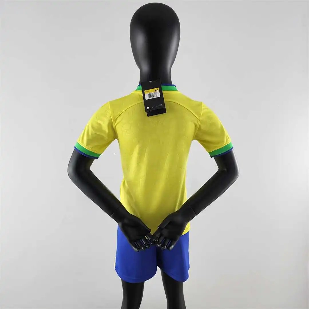 0ad4edf4e03197a7fec910546e2dc201eed8bead Brazil Retro Jersey Home Uniform Kids Kit Jersey+Shorts 2022