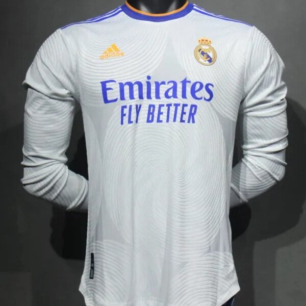 Real Madrid Authentic Retro Jersey Home Long Sleeve Soccer Shirt 2021/22