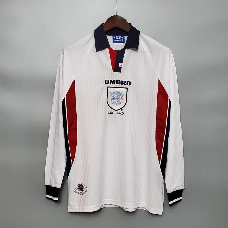 England Retro Soccer Jersey Home Custom Long Sleeve Shirt World Cup 1998
