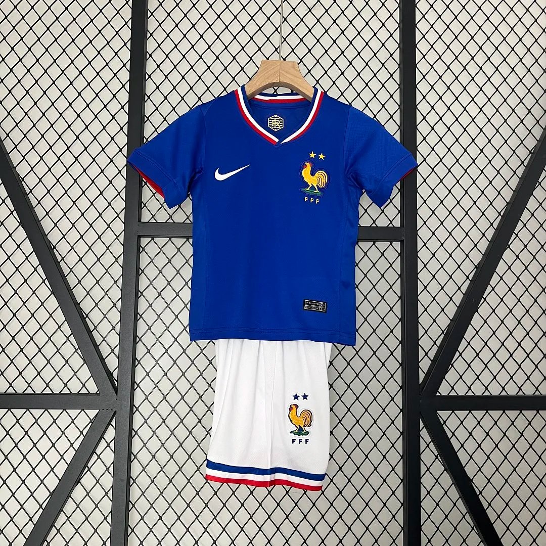 France Home Football Uniform Kids Kit Jersey+Shorts EURO 2024