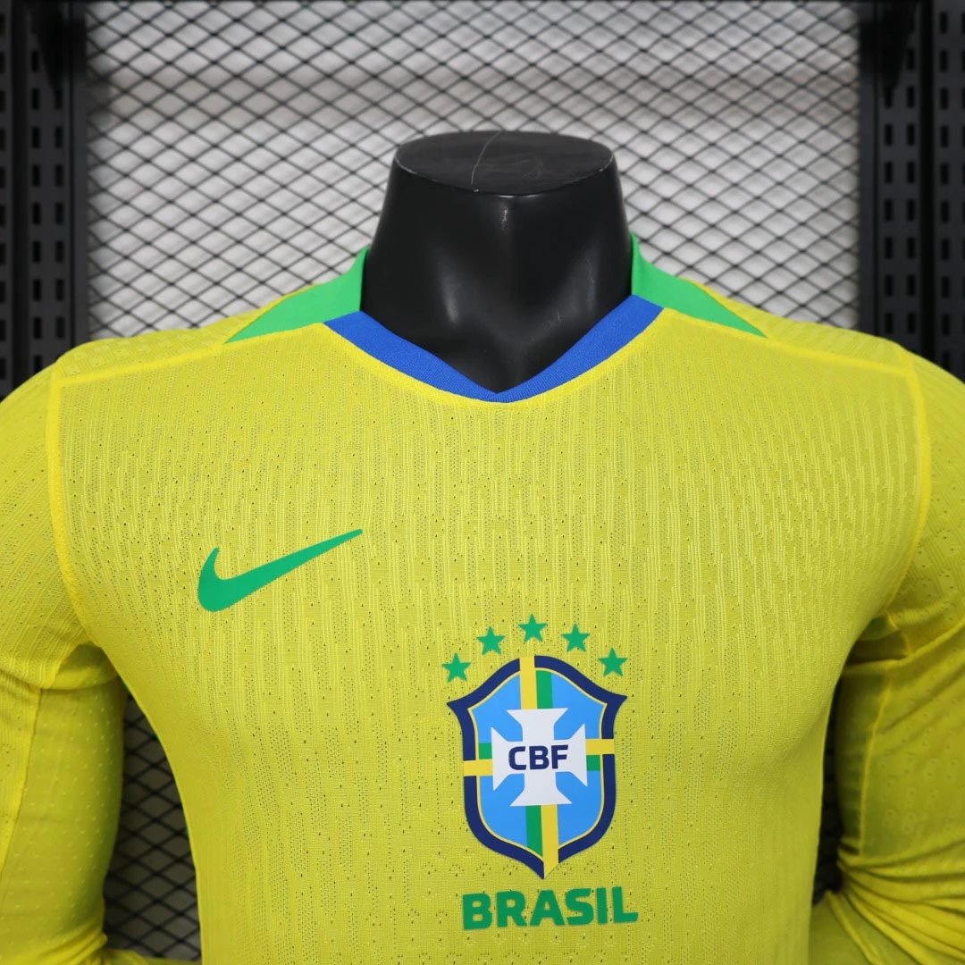 Brazil Authentic Soccer Jersey Home Long Sleeve Shirt 2025