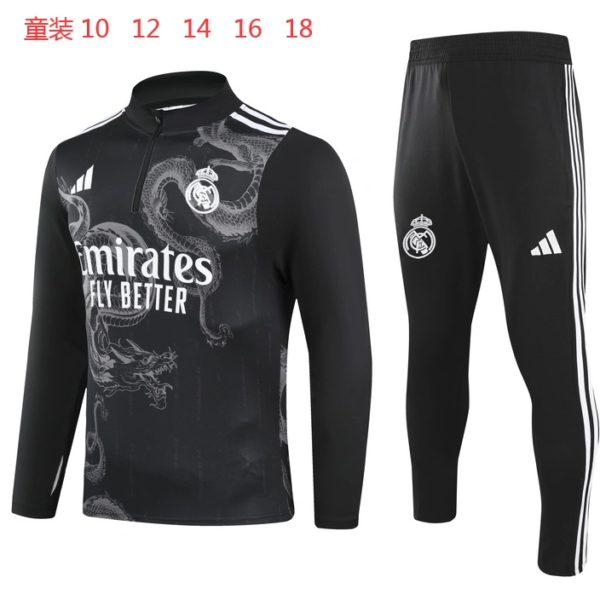 Kids Real Madrid Training Dragon Black Kit (Jacket+Pants) 2024/25