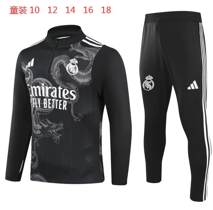 Kids Real Madrid Training Dragon Black Kit (Jacket+Pants) 2024/25