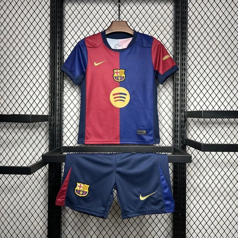 67efb827a3848a06f870dc615b817fdff46cf2da Barcelona Home Soccer Kids Kit Jersey+Shorts 2024/25 - Spotify Logo Without Text