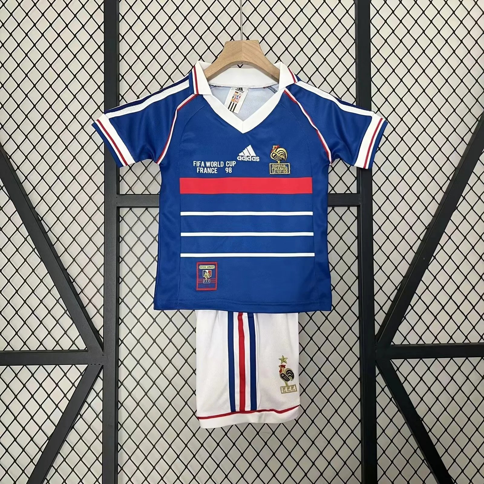 France Retro Home Kids Kit Jersey+Shorts Custom Shirt World Cup 1998