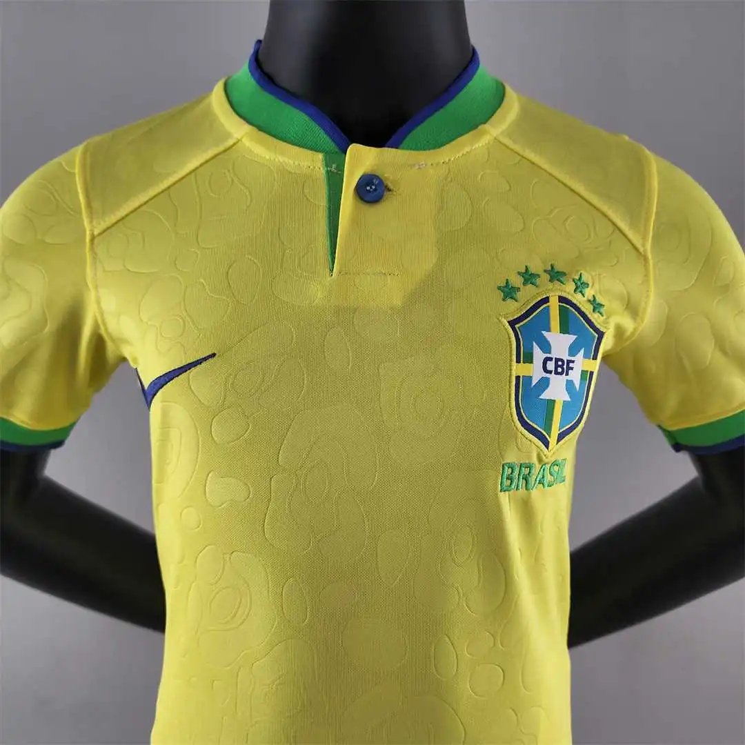 740f221e8210a62434b5ff41bd33307e6d7c9bc9 Brazil Retro Jersey Home Uniform Kids Kit Jersey+Shorts 2022